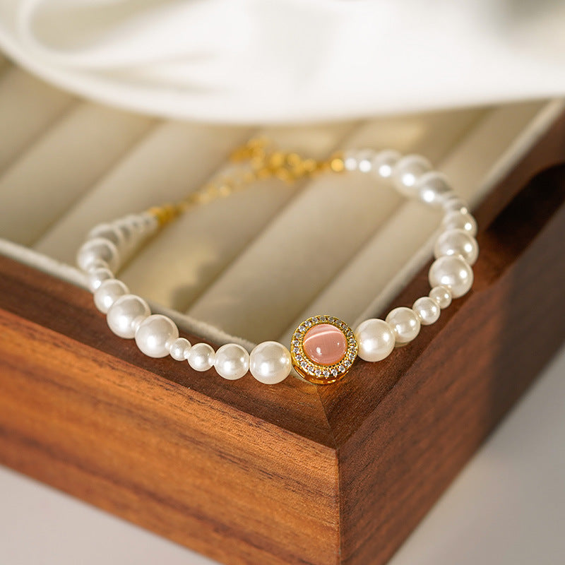 925 Silver Cat's Eye Pearl Bracelet and Necklace Set