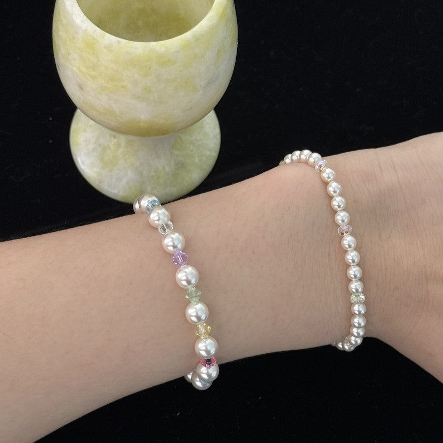 Colorful Crystal Pearl Necklace Bracelet Set