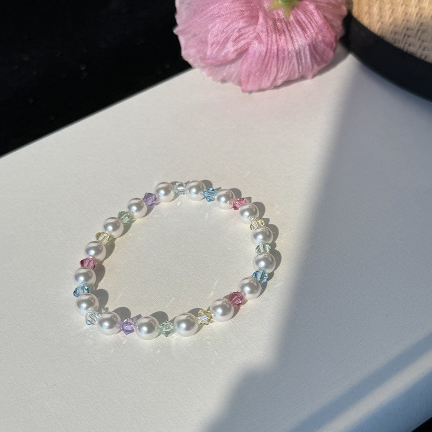 Colorful Crystal Pearl Necklace Bracelet Set
