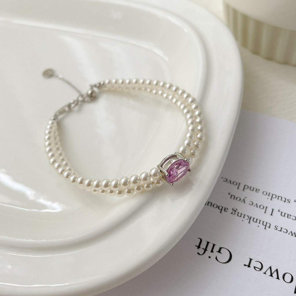 925 Silver Pearl Zircon Set, Six-Color Bracelet Necklace