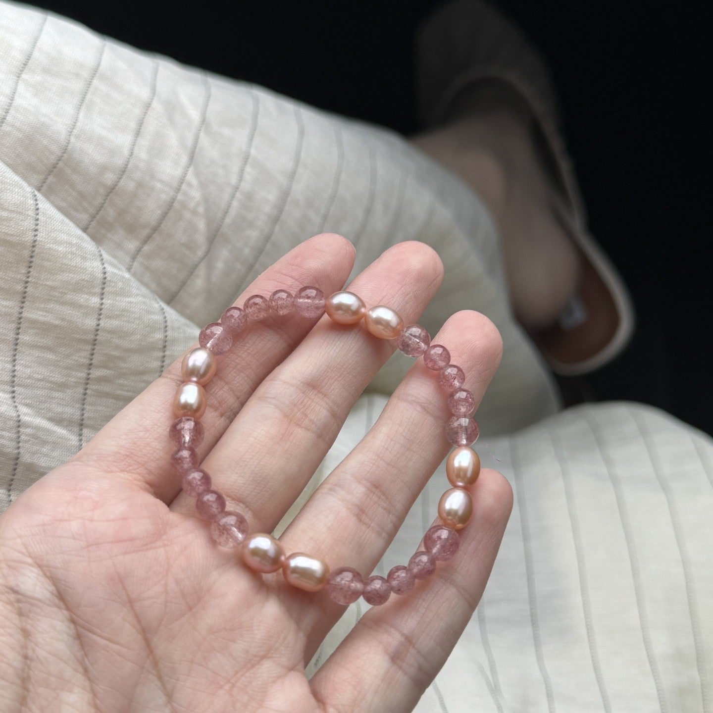 Pink Natural Pearl Strawberry Quartz Bracelet