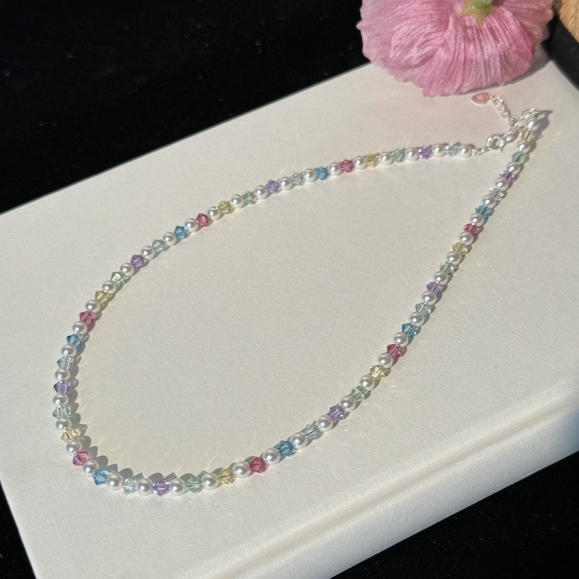 Colorful Crystal Pearl Necklace Bracelet Set