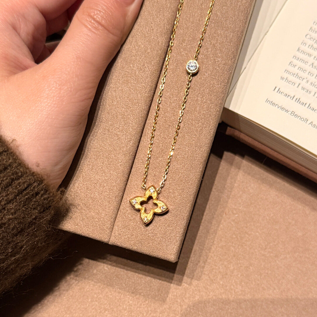 925 Silver Brushed Star Clover Bracelet and Necklace Set