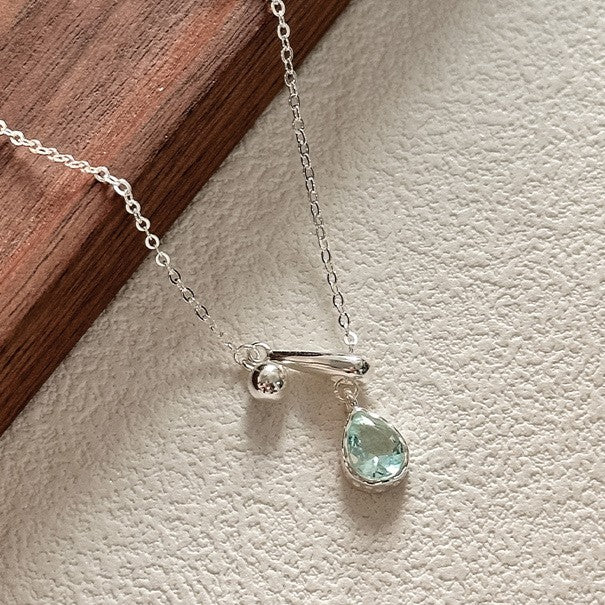 925 Silver Blue Teardrop Gemstone Necklace (Pull-out adjustable)