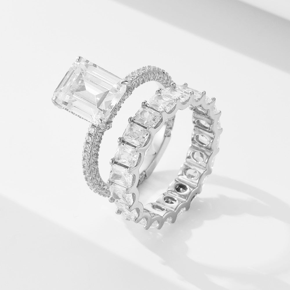 925 Silver Square Cubic Zirconia Ring Set