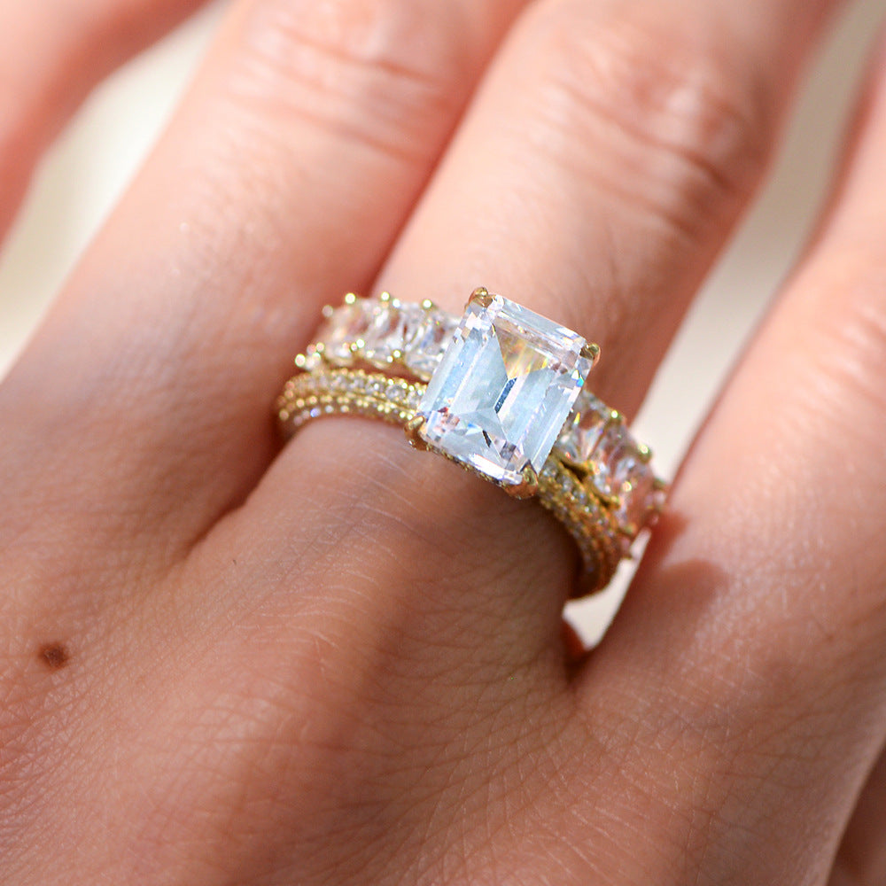 925 Silver Square Cubic Zirconia Ring Set