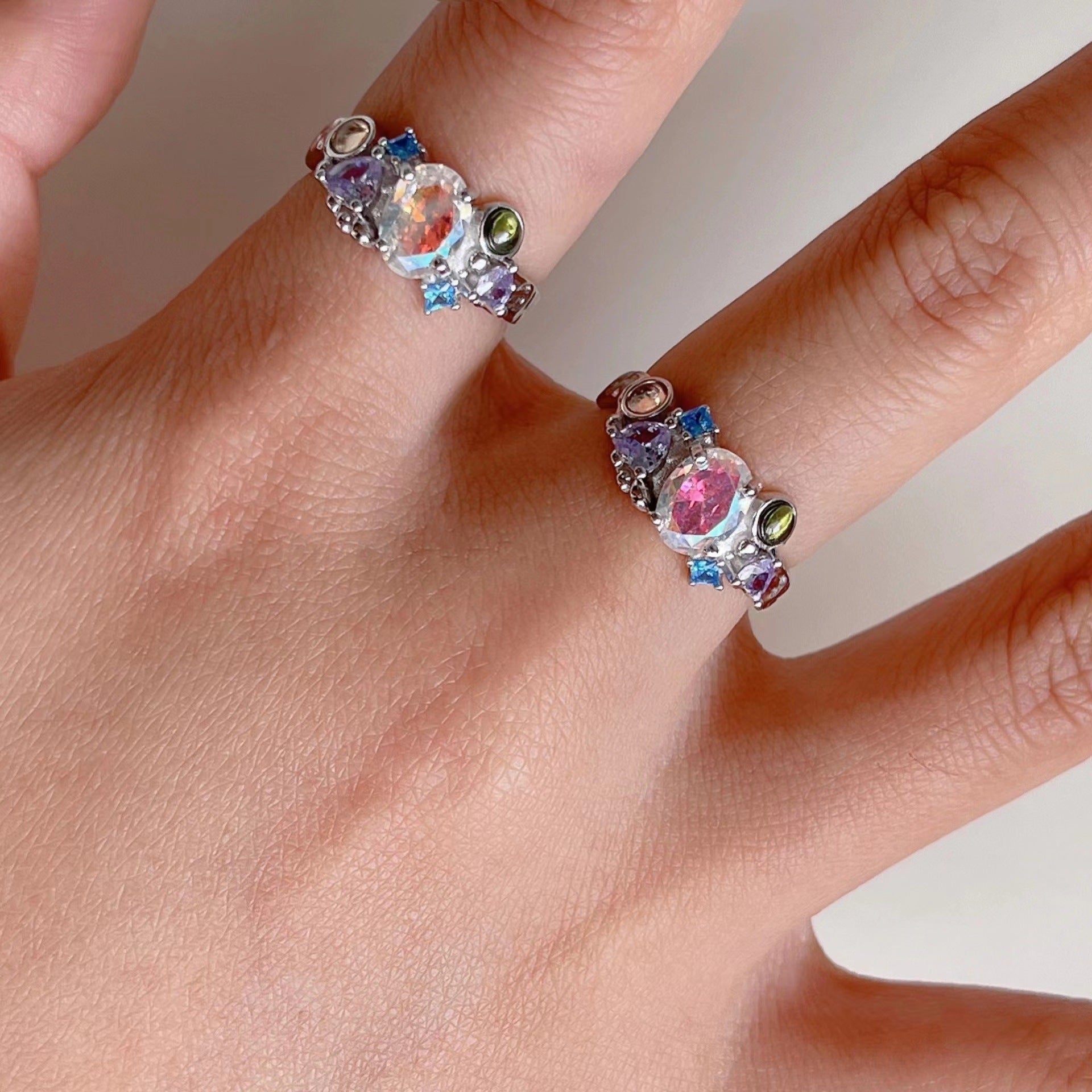 925 Silver Micro-inlaid Colored Cubic Zirconia Ring