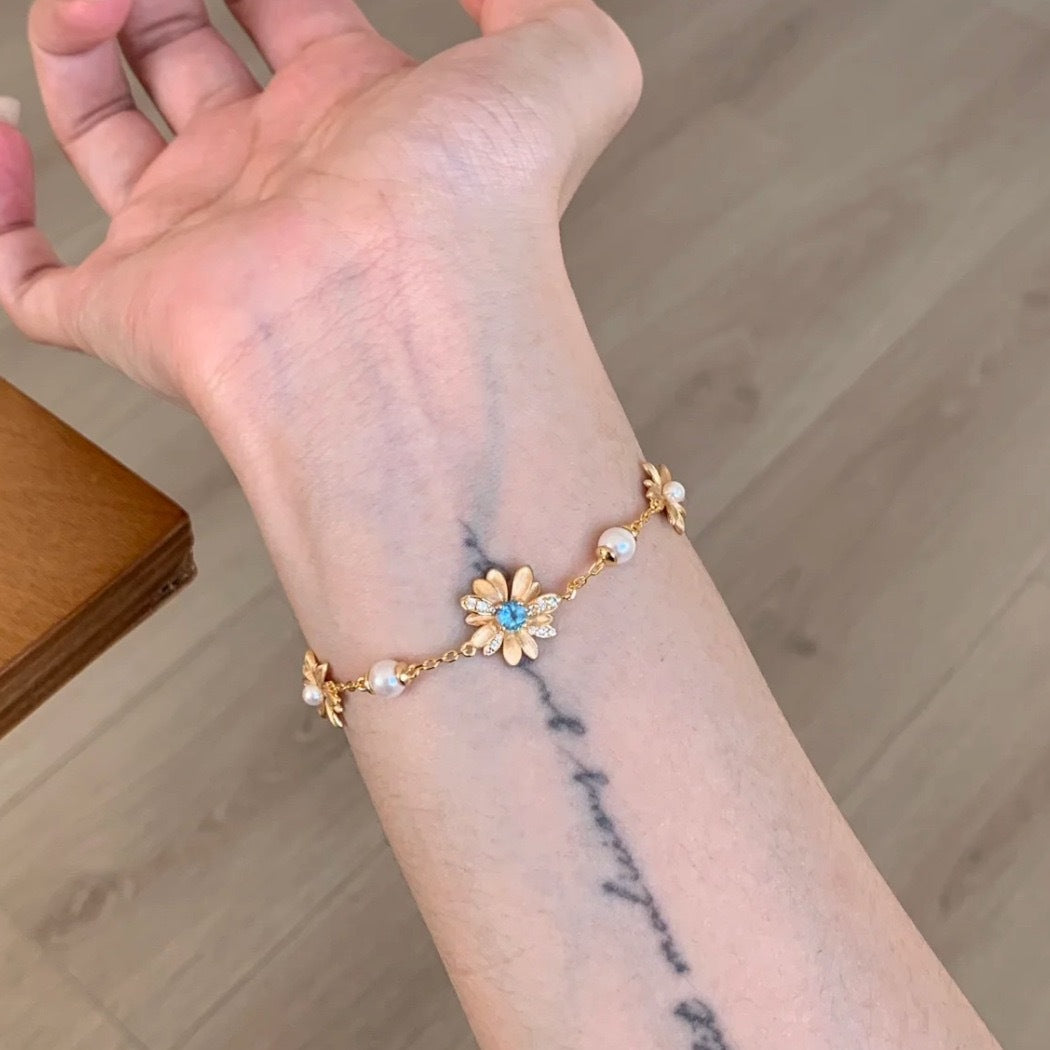 925 Silver Matte Finish Daisy Pearl Bracelet