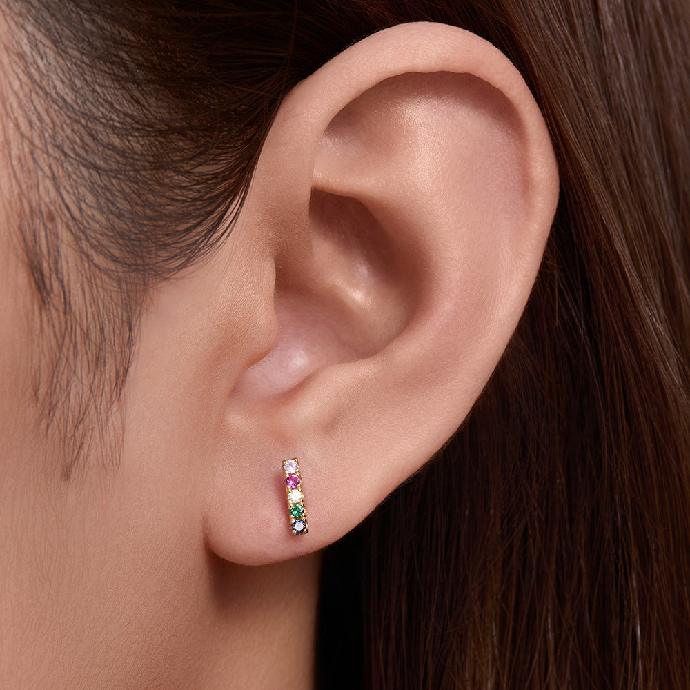 925 Silver Micro-Inlaid Colorful Zircon Earrings