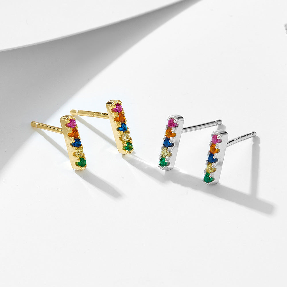 925 Silver Micro-Inlaid Colorful Zircon Earrings
