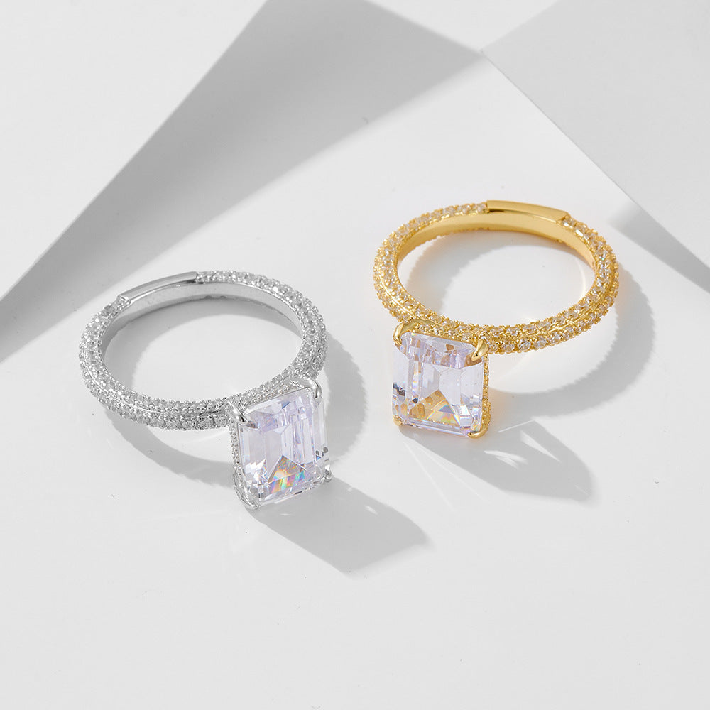 925 Silver Square Cubic Zirconia Ring Set