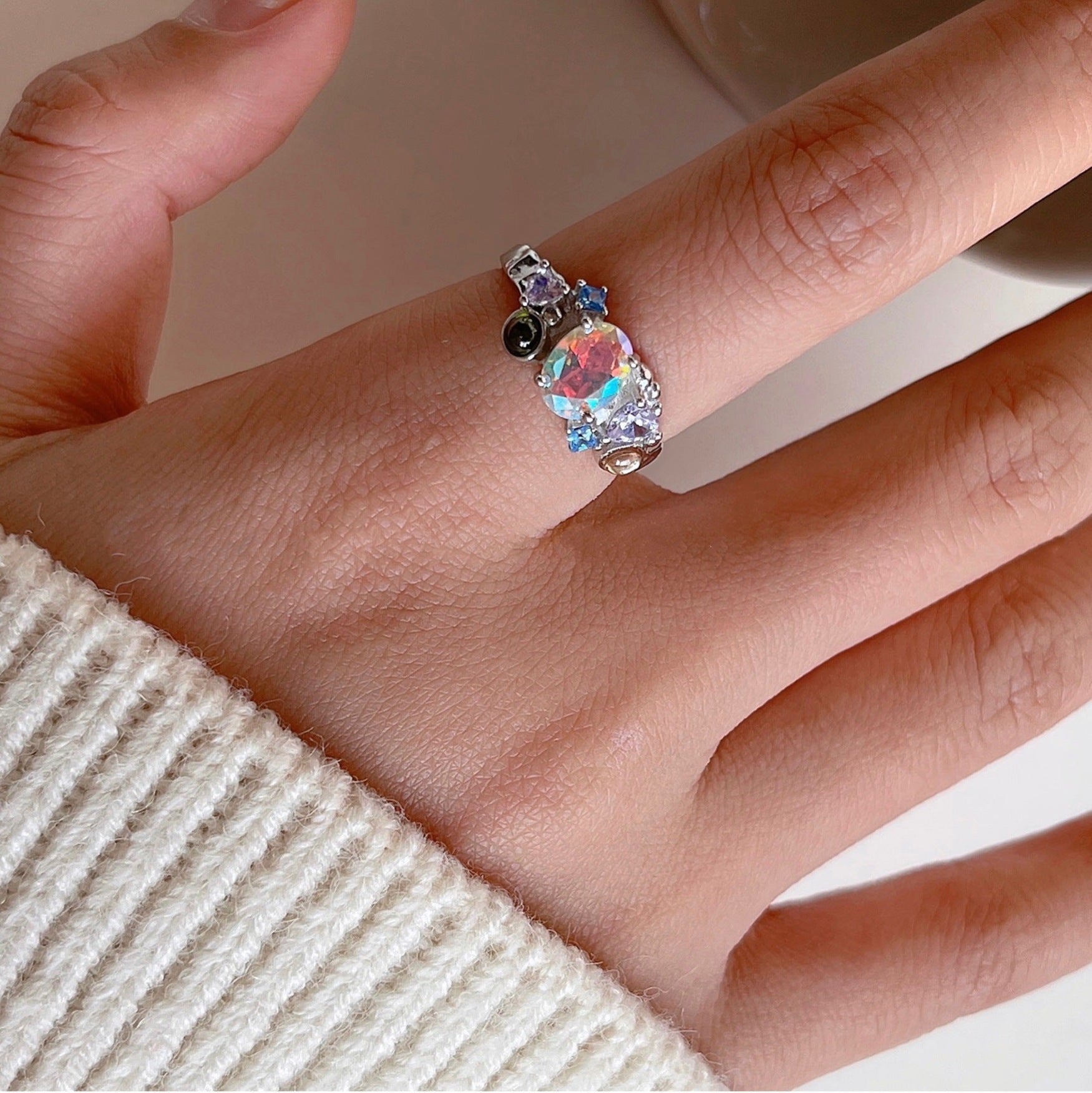 925 Silver Micro-inlaid Colored Cubic Zirconia Ring