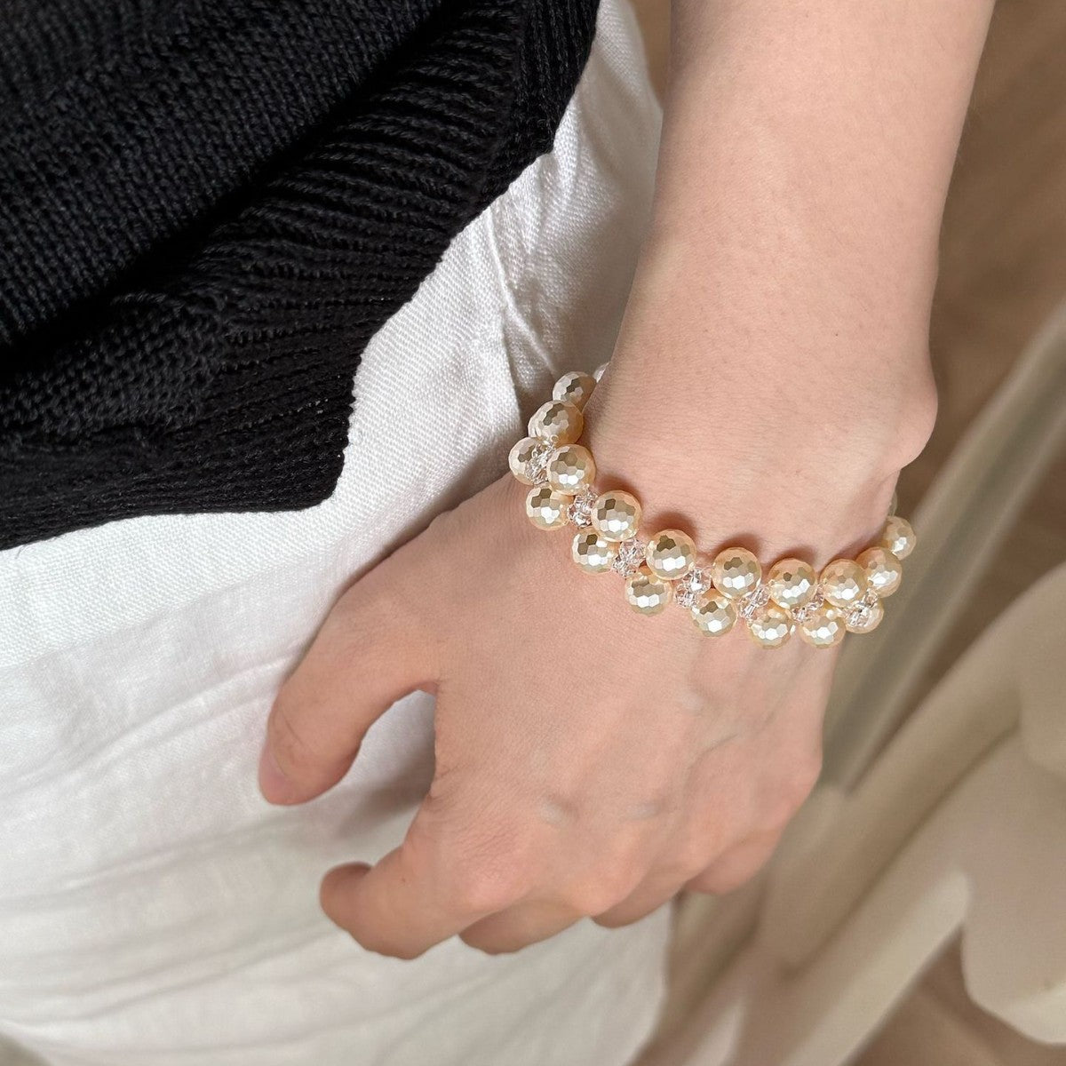 Double-Layer Pearl Crystal Woven Bracelet