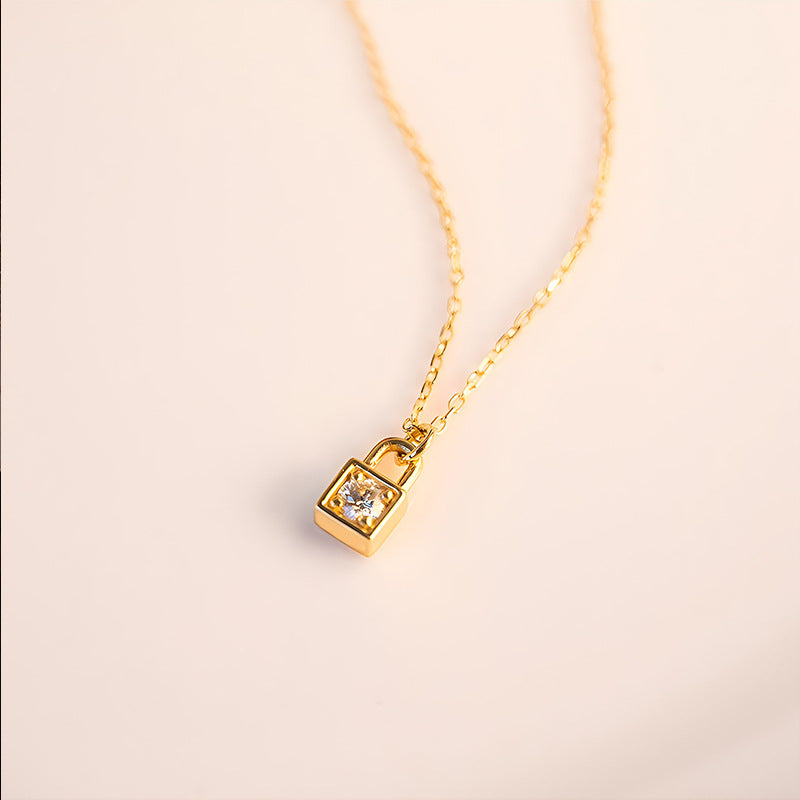 925 Silver Mini Single Diamond Lock Pendant Necklace