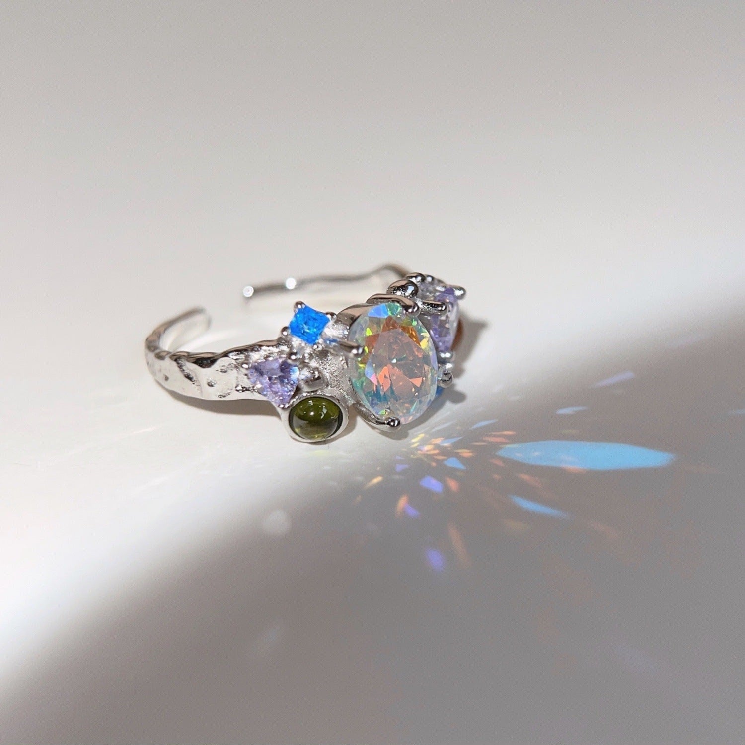 925 Silver Micro-inlaid Colored Cubic Zirconia Ring