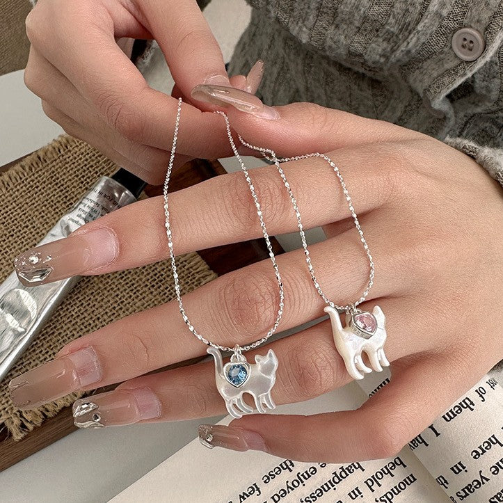 925 Silver Cat Heart Cubic Zirconia Necklace