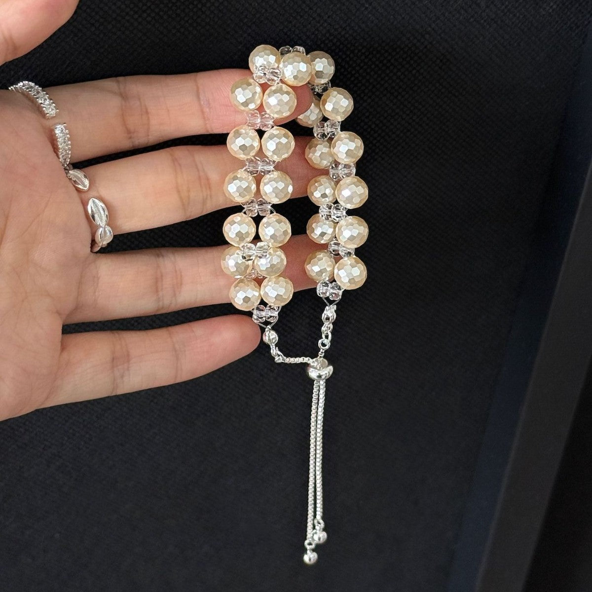 Double-Layer Pearl Crystal Woven Bracelet