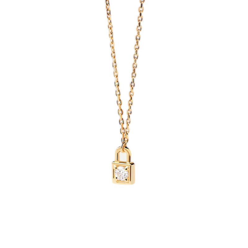 925 Silver Mini Single Diamond Lock Pendant Necklace