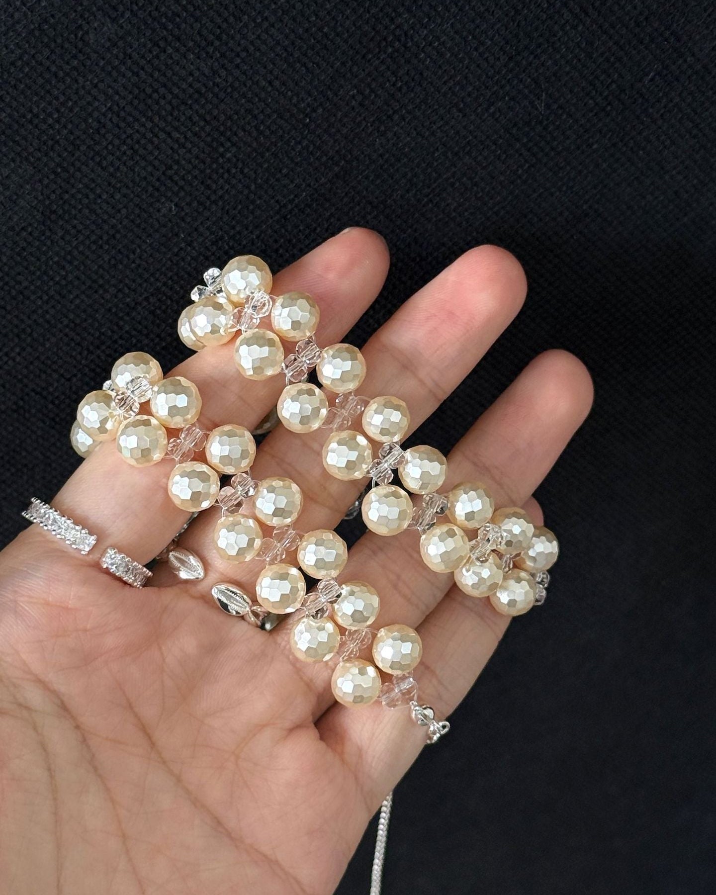 Double-Layer Pearl Crystal Woven Bracelet