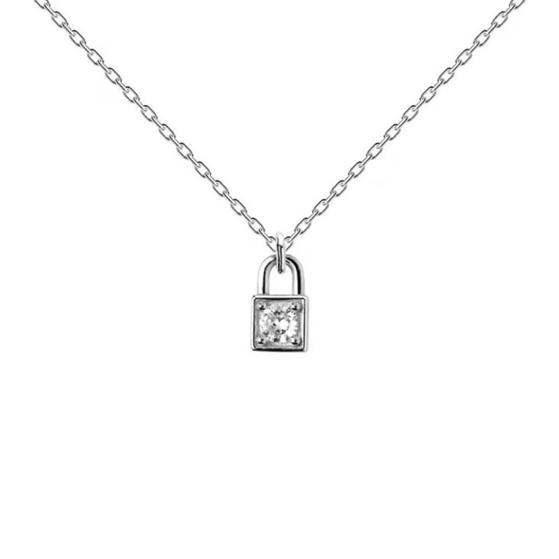 925 Silver Mini Single Diamond Lock Pendant Necklace
