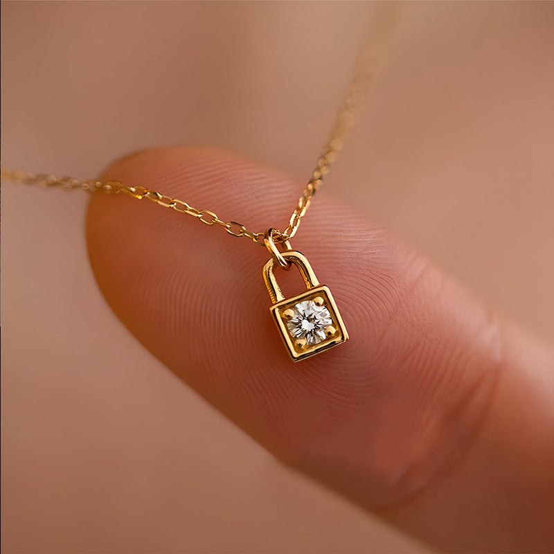 925 Silver Mini Single Diamond Lock Pendant Necklace