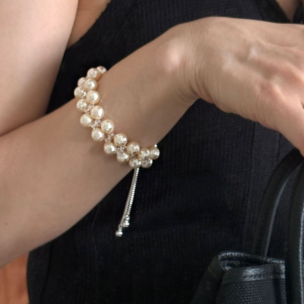 Double-Layer Pearl Crystal Woven Bracelet