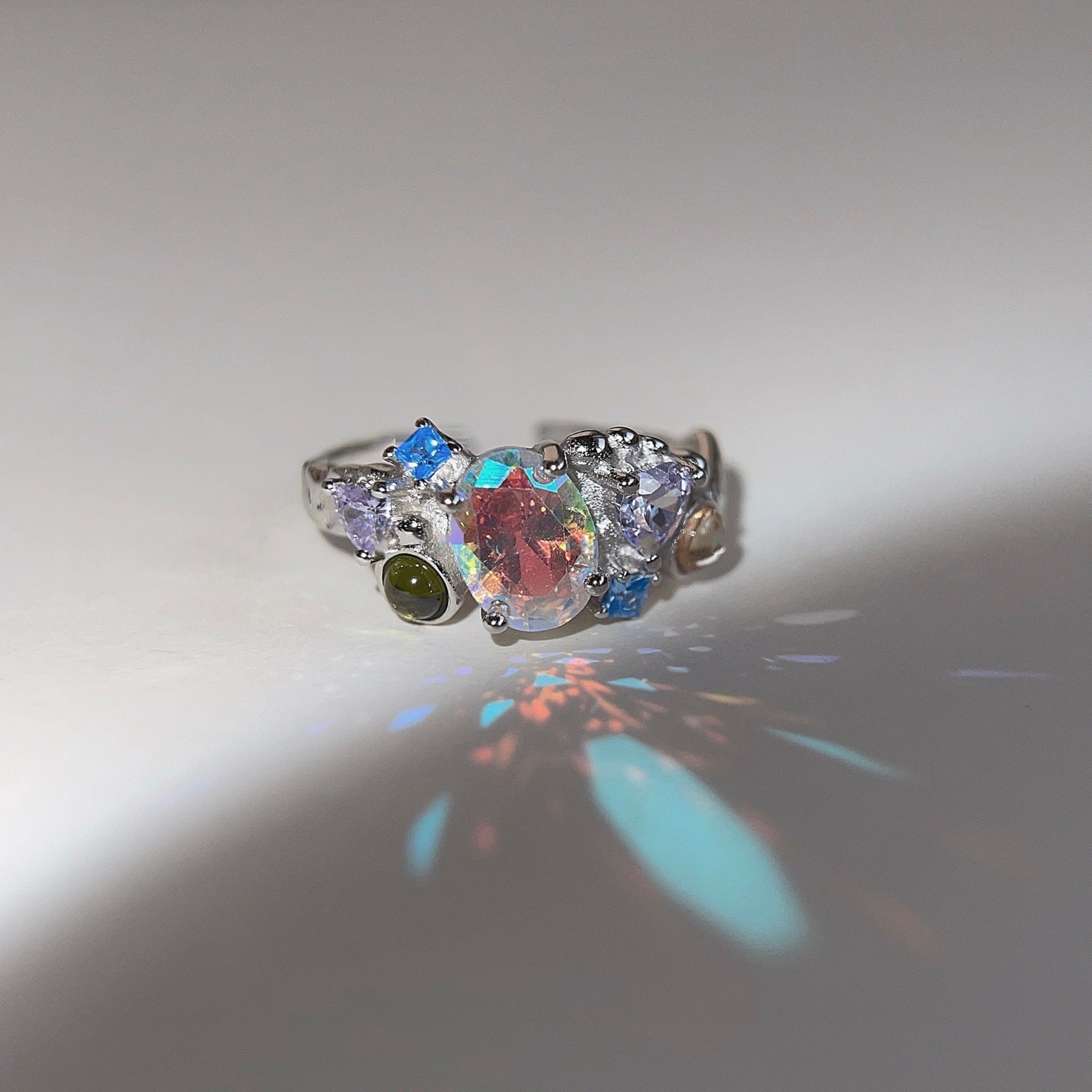 925 Silver Micro-inlaid Colored Cubic Zirconia Ring