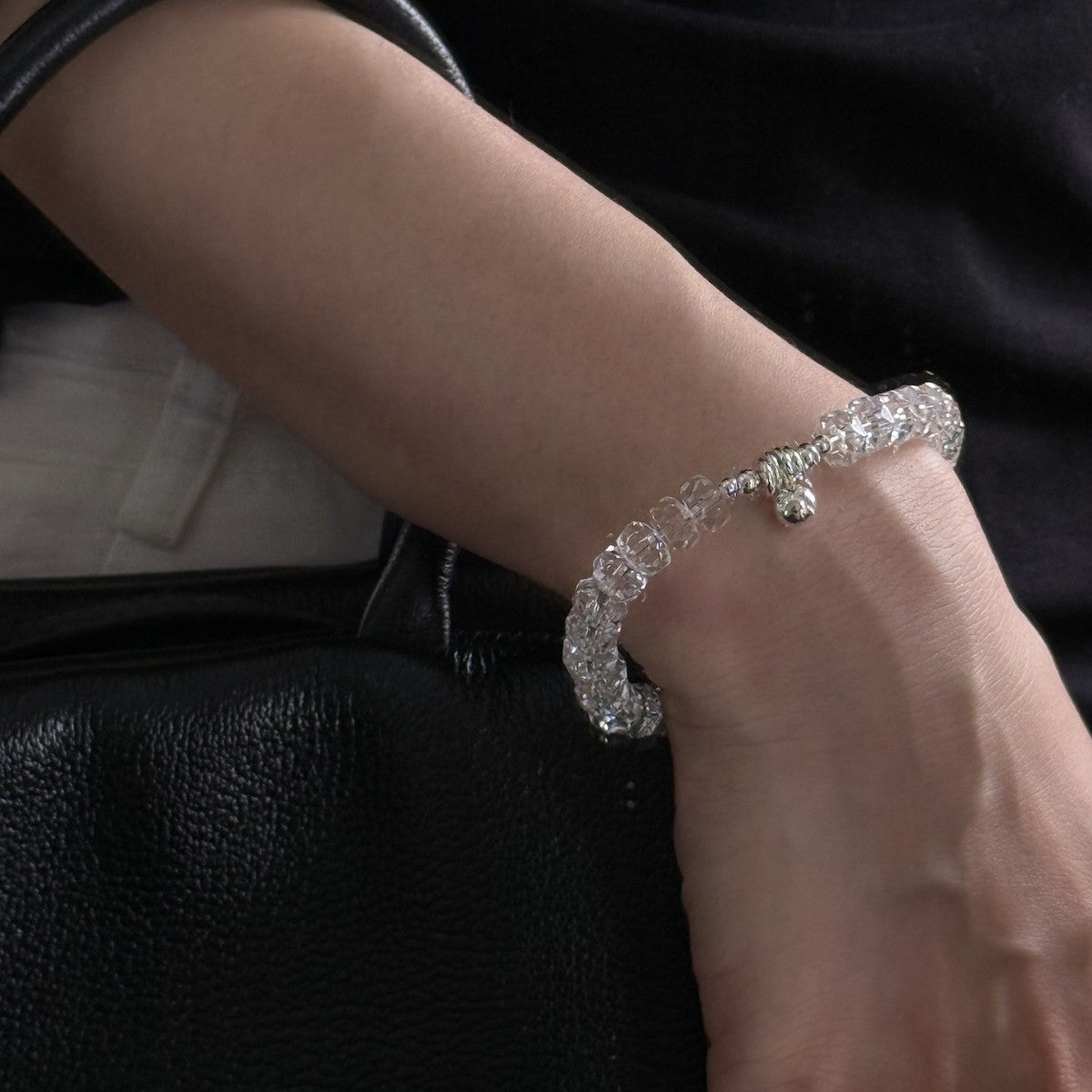 Multi-faceted Artificial White Crystal Beaded Bracelet