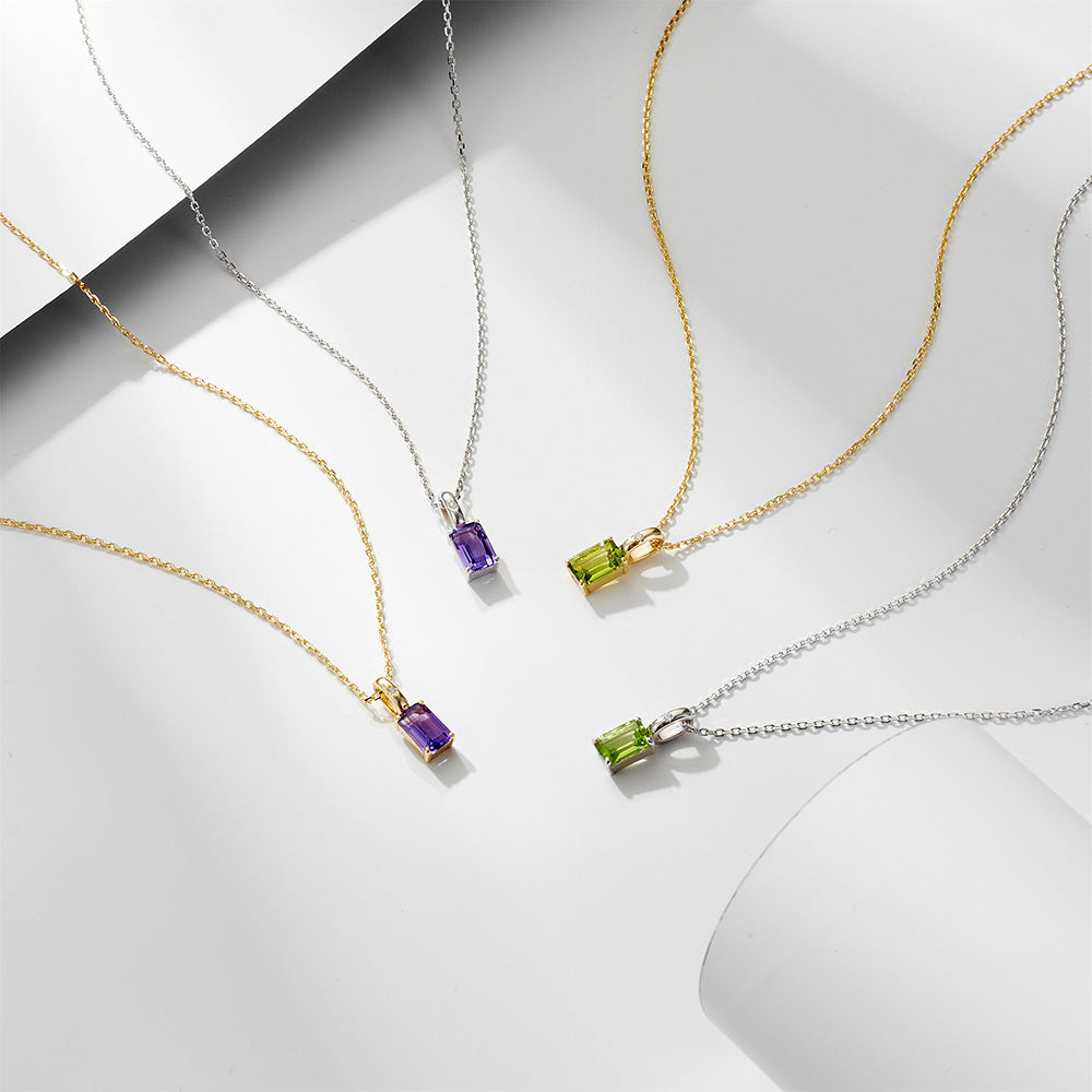 925 Silver Natural Amethyst Peridot Pendant Necklace