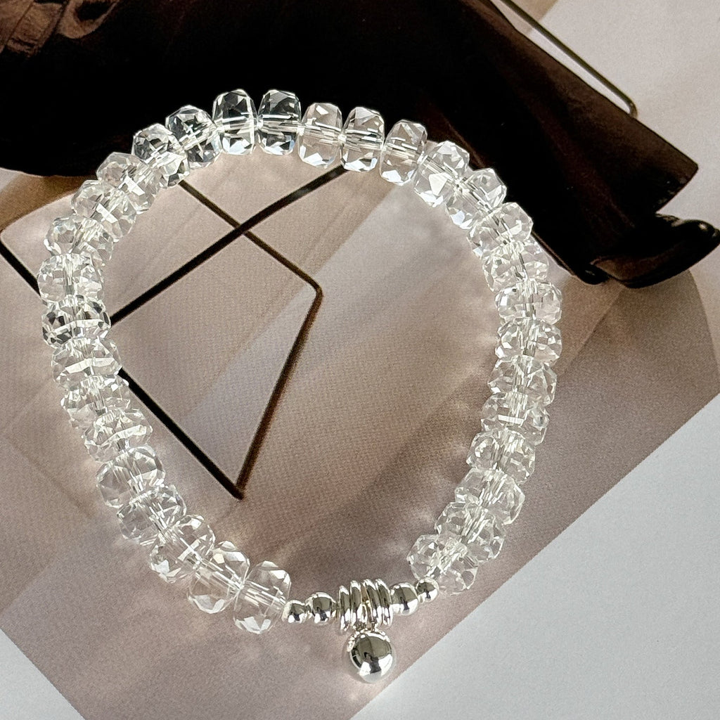 Multi-faceted Artificial White Crystal Beaded Bracelet