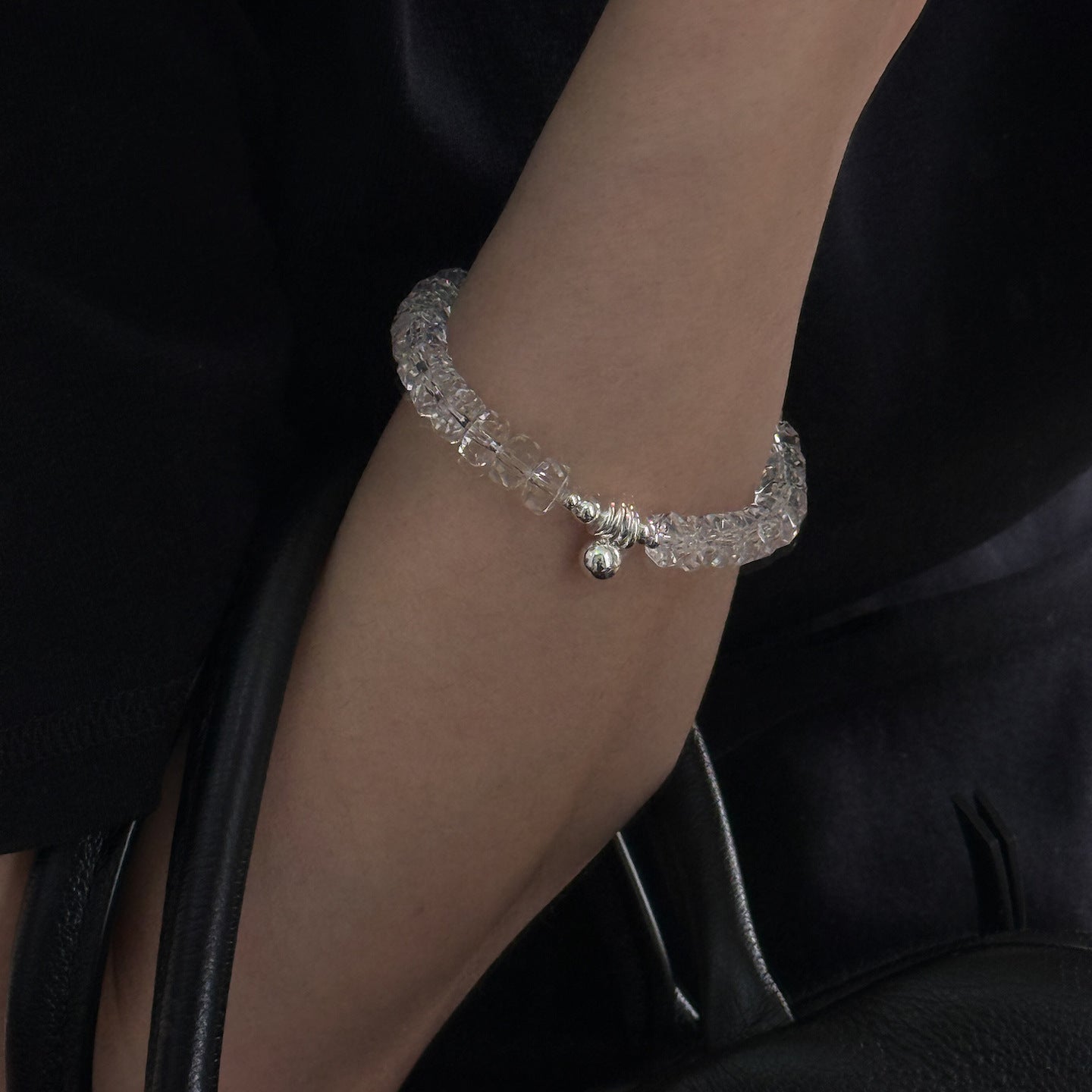 Multi-faceted Artificial White Crystal Beaded Bracelet