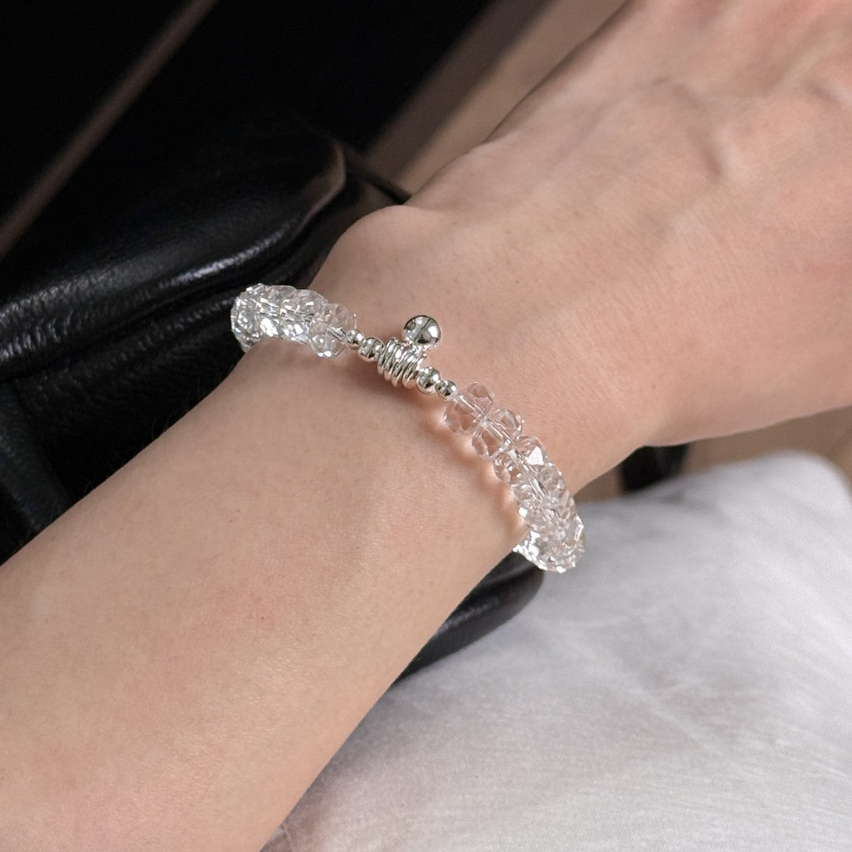 Multi-faceted Artificial White Crystal Beaded Bracelet