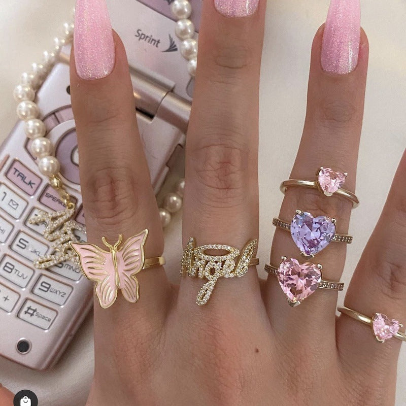 Super Sparkly Multi-faceted Pink Heart Ring