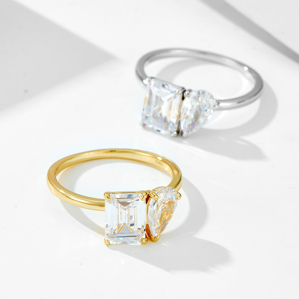 925 Silver Water Drop Square Zircon Ring