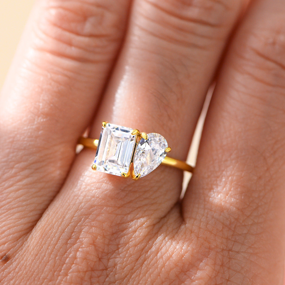 925 Silver Water Drop Square Zircon Ring