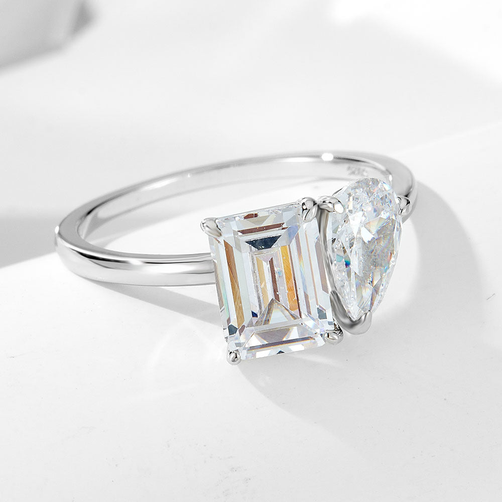 925 Silver Water Drop Square Zircon Ring