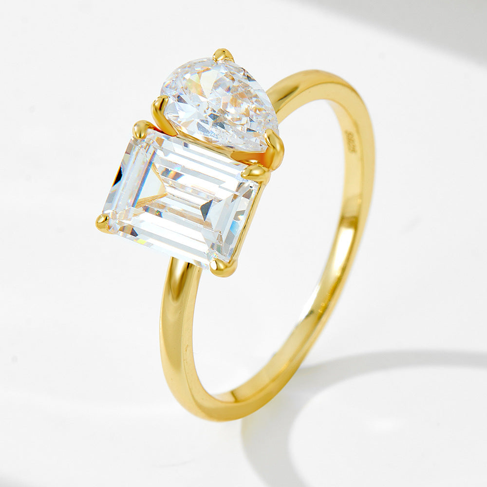 925 Silver Water Drop Square Zircon Ring