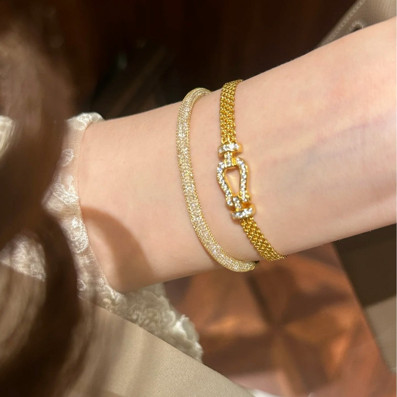 925 Silver High Carbon Diamond Horseshoe Clasp Bracelet