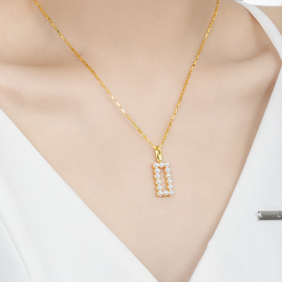 925 Silver Square Inlaid Pearl Necklace