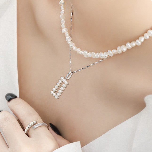 925 Silver Square Inlaid Pearl Necklace