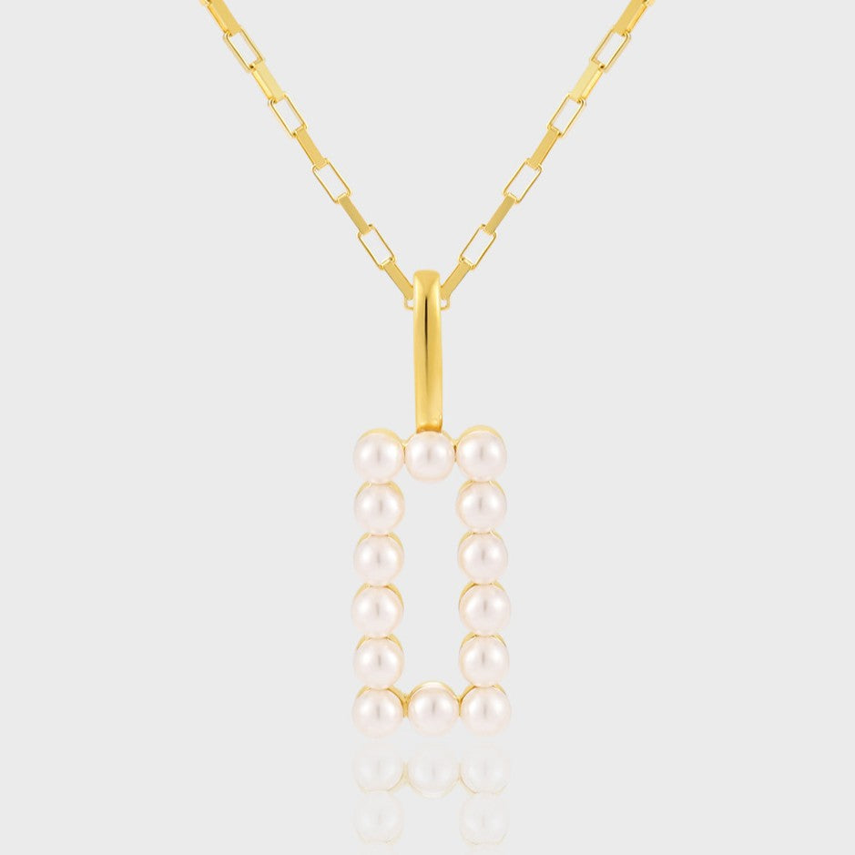 925 Silver Square Inlaid Pearl Necklace