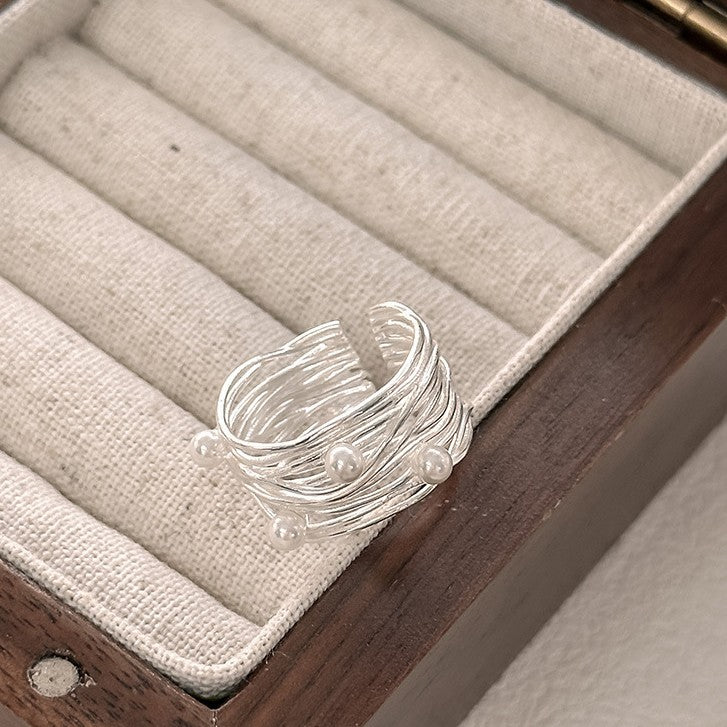 925 Silver Twisted Pearl Ring