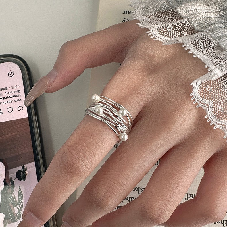 925 Silver Twisted Pearl Ring