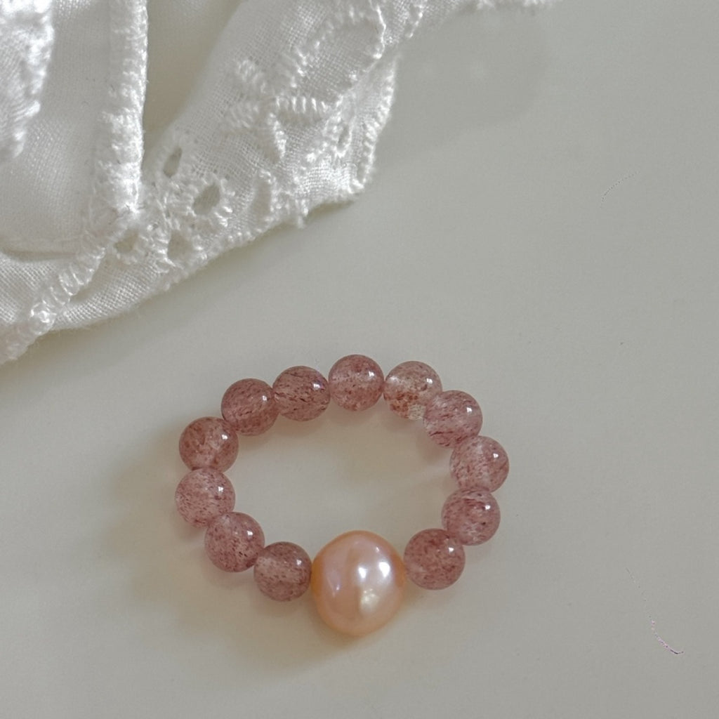 Pink Natural Pearl Strawberry Quartz Ring