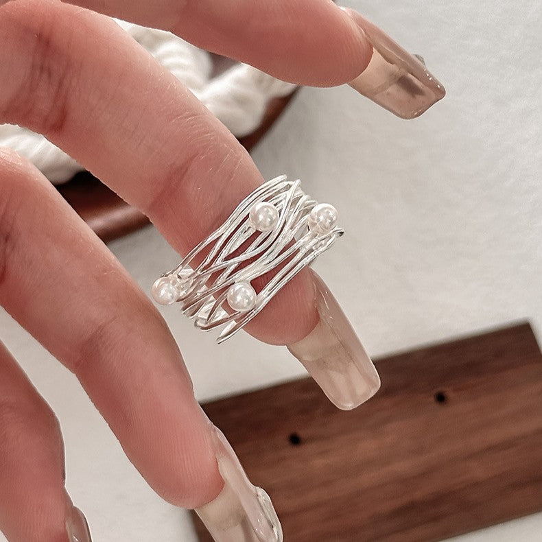 925 Silver Twisted Pearl Ring