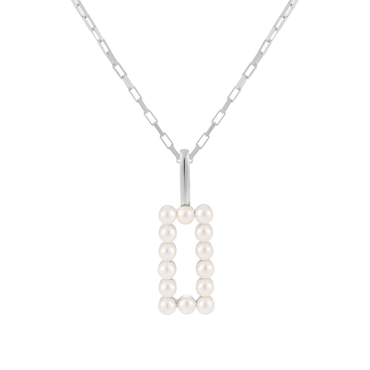 925 Silver Square Inlaid Pearl Necklace