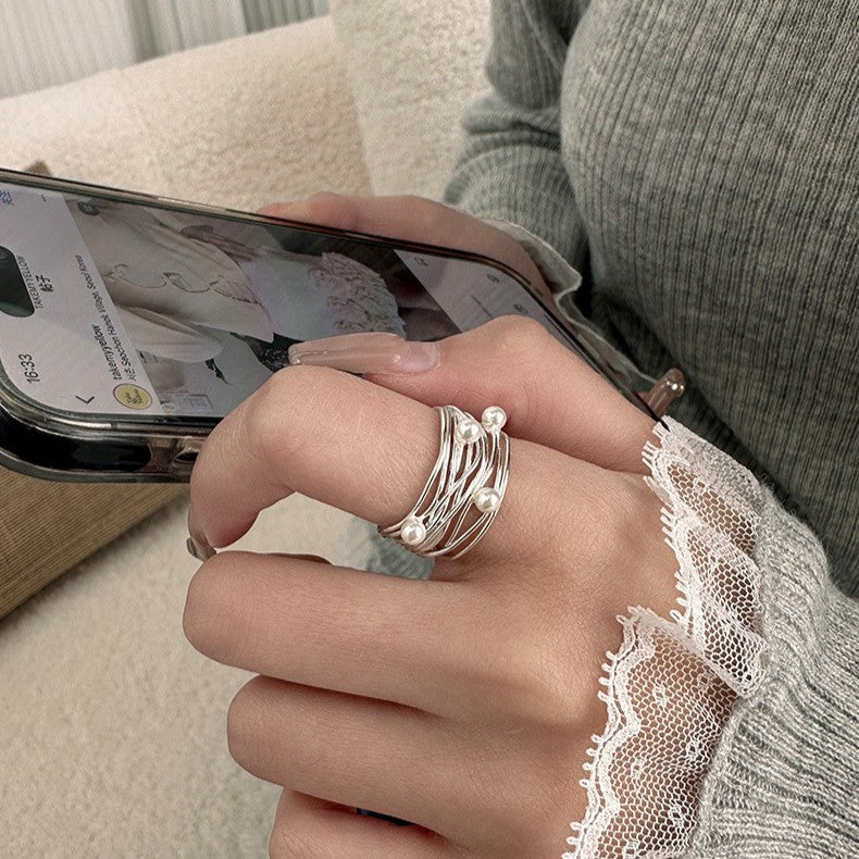 925 Silver Twisted Pearl Ring