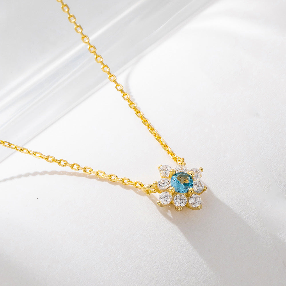 925 Silver Micro-inlaid Cubic Zirconia Flower Pendant Necklace