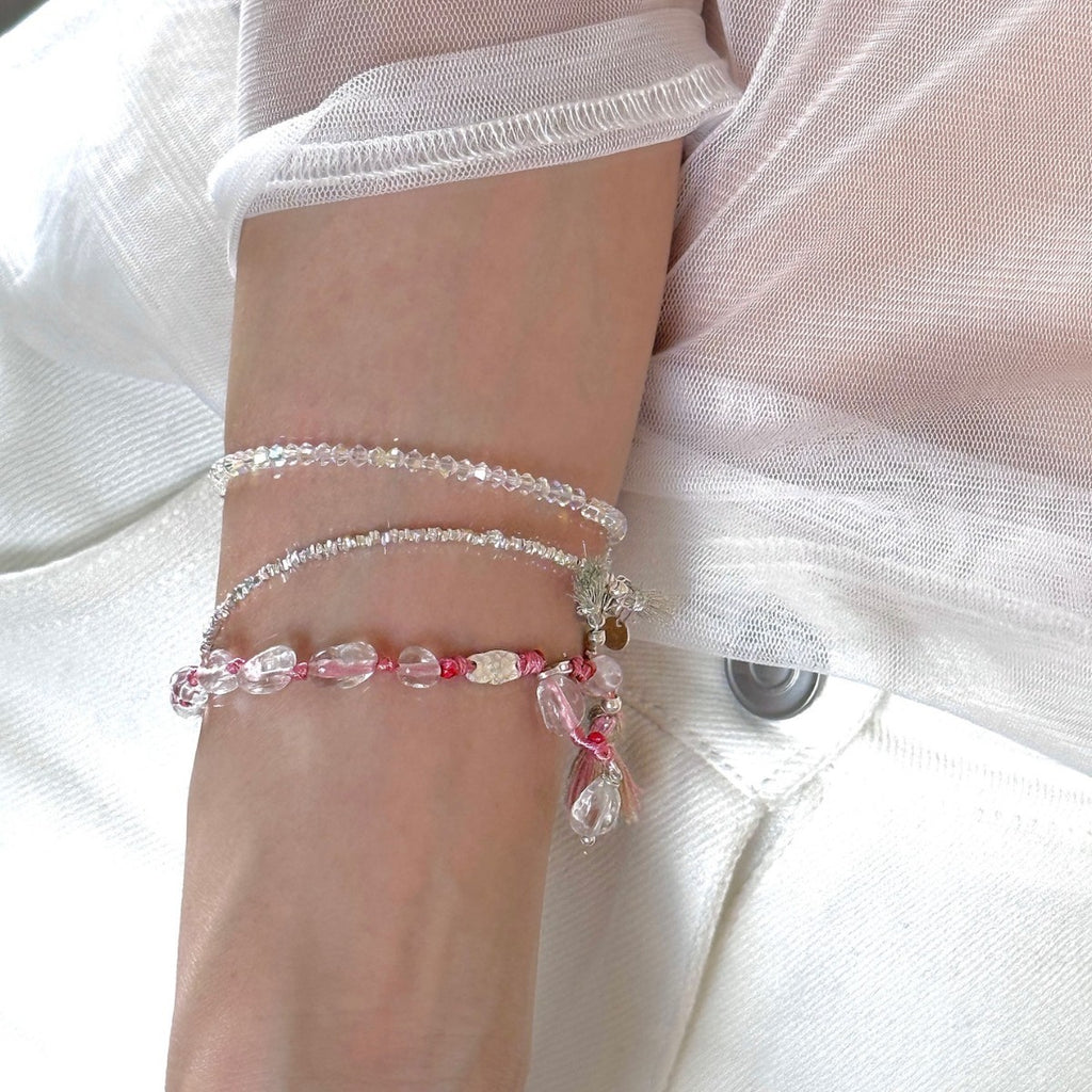 925 Silver Natural White Crystal Tassel Pendant Hand String