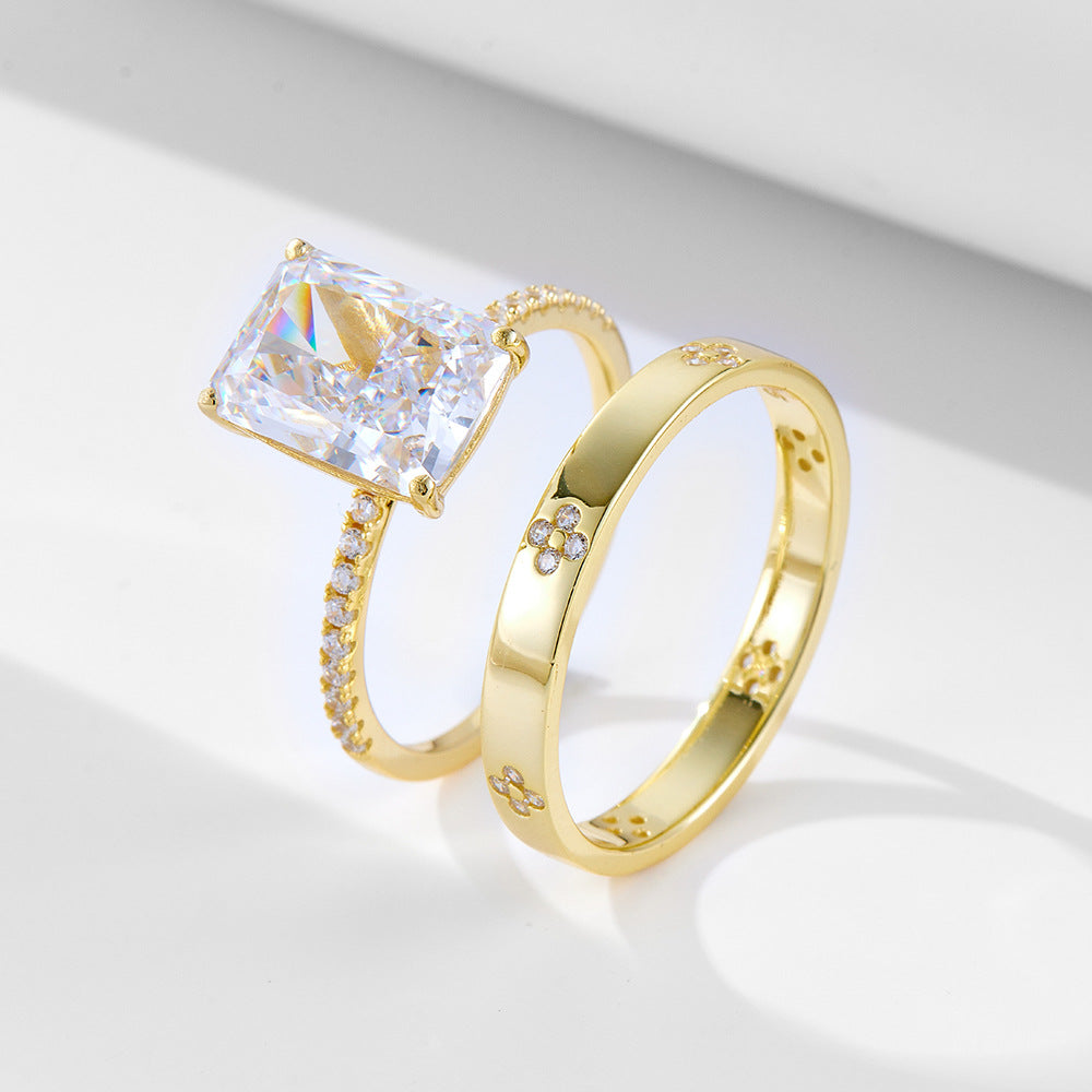 925 Silver Ice Flower Cut Cubic Zirconia Ring Set